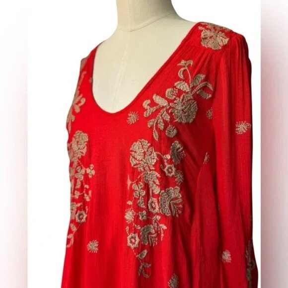 *READ CAPTION FOR SIZE* Free People Red Embroidered Midi Dress - Picture 2 of 7
